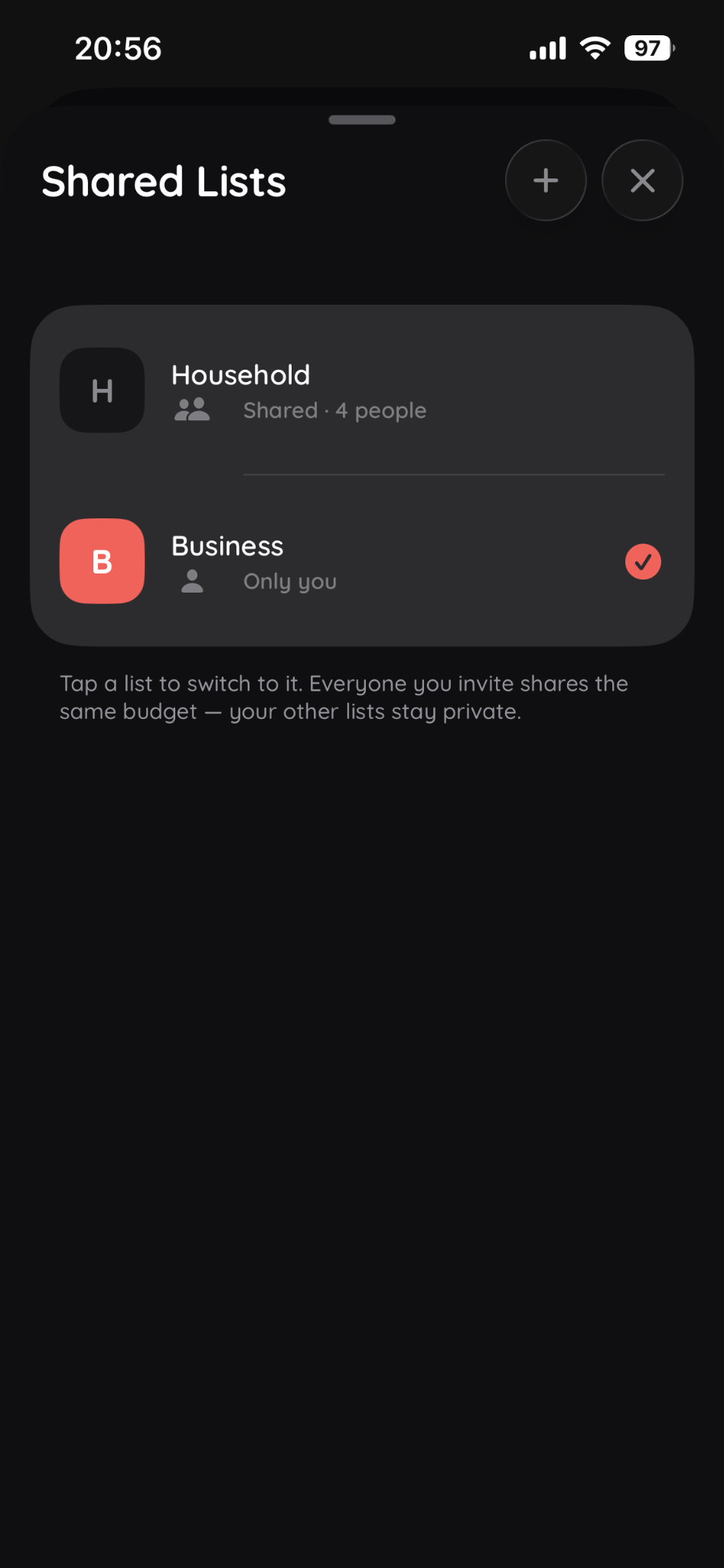 PLYVA shared lists screen
